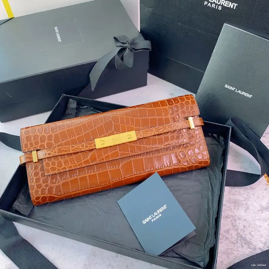 Repzbay REP YSL IN LEATHER CLUTCH MANHATTAN CROCODILE-EMBOSSED 0518